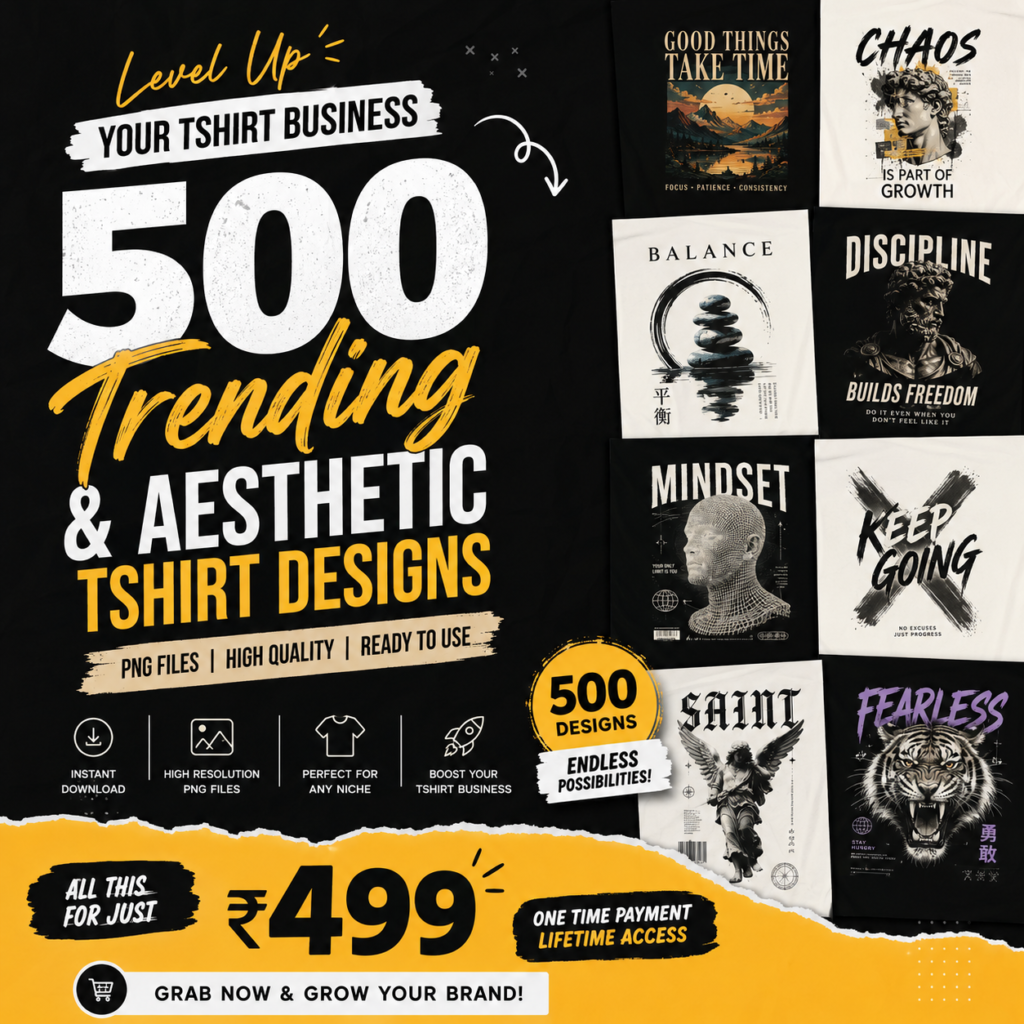500 Trending Aesthetic T-Shirt Designs Bundle | High-Quality PNG Files for Print-on-Demand