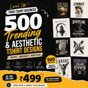 500 Trending Aesthetic T-Shirt Designs Bundle | High-Quality PNG Files for Print-on-Demand